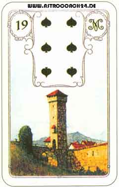 Mme Lenormand Karte Nr. 19: Der Turm: Behörde, Einsamkeit